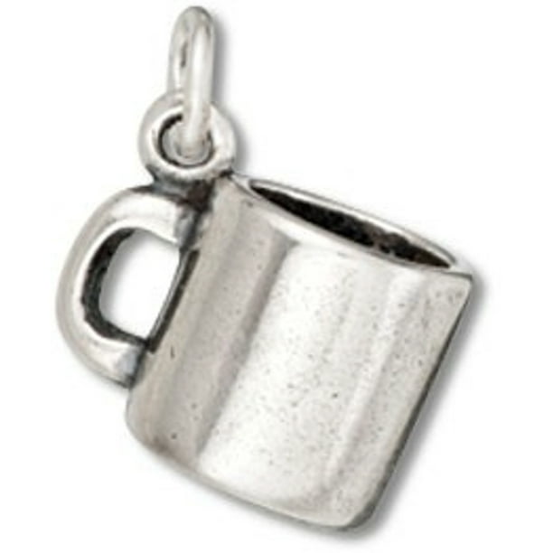 Sterling Silver Antiqued 3D Coffee Mug Charm Pendant on a Box Chain Necklace 